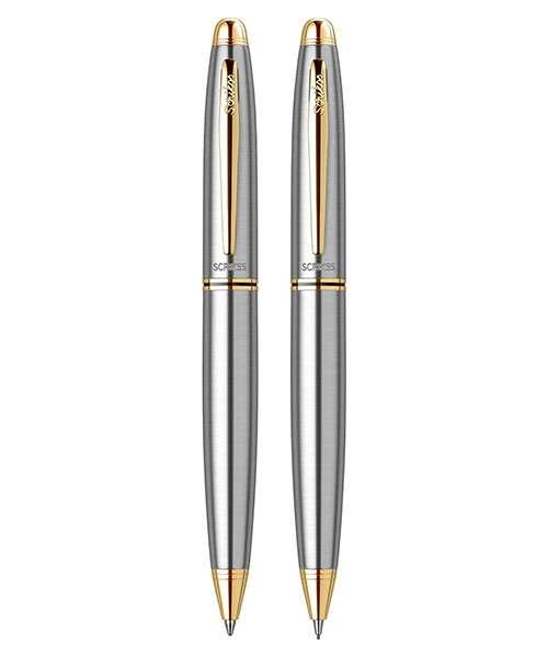 Scrikss Knight 88 Tükenmez Kalem - Versatil İkili Set Gold Krom