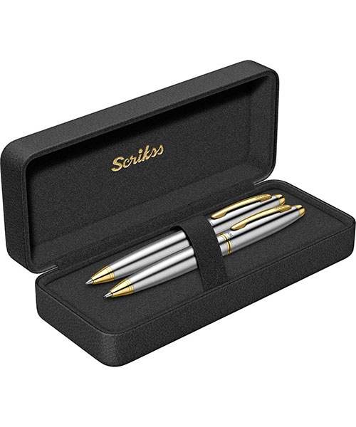 Scrikss Knight 88 Tükenmez Kalem - Versatil İkili Set Gold Krom