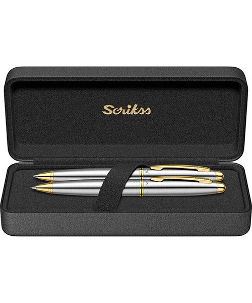 Scrikss Knight 88 Tükenmez Kalem - Versatil İkili Set Gold Krom