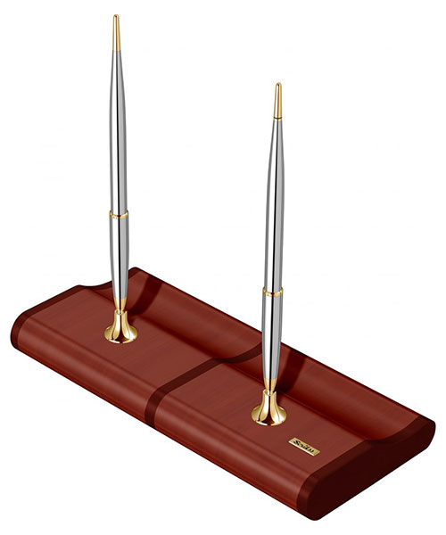 Scrikss Masa Takımı Mat Sapeli Ağacı 17 Dolma Kalem - Tükenmez Kalem Gold Krom