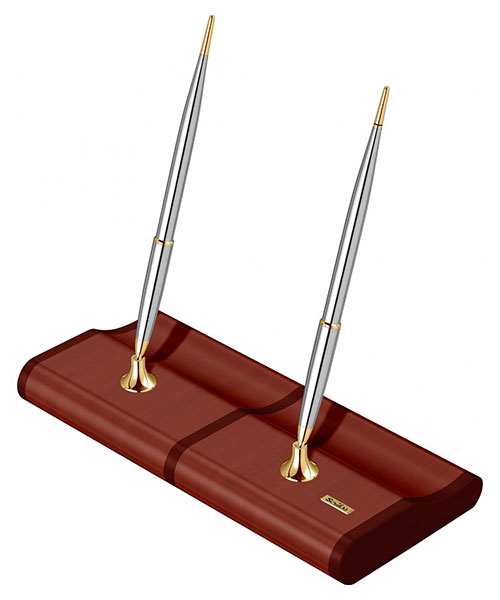 Scrikss Masa Takımı Mat Sapeli Ağacı 17 Dolma Kalem - Tükenmez Kalem Gold Krom