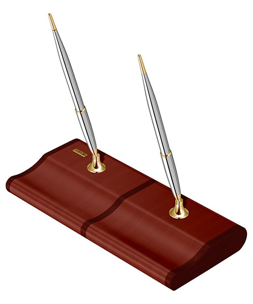 Scrikss Masa Takımı Mat Sapeli Ağacı 17 Dolma Kalem - Tükenmez Kalem Gold Krom