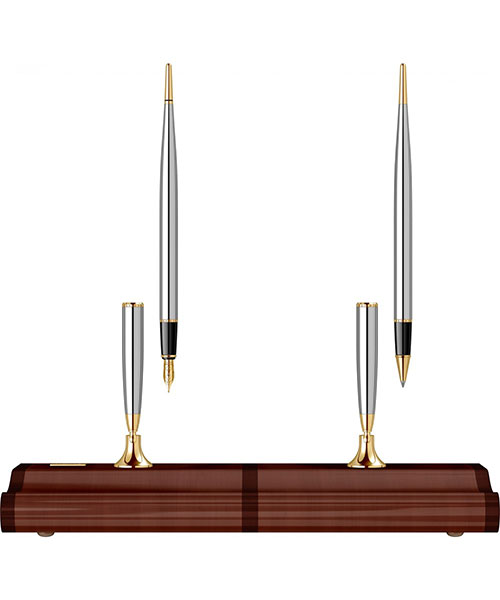 Scrikss Masa Takımı Parlak Ceviz Ağacı 17 Dolma Kalem - Tükenmez Kalem Gold Krom