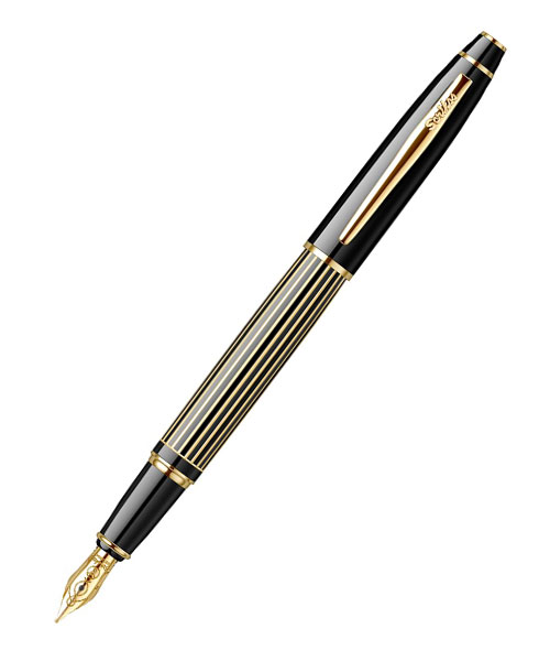 Scrikss Noble 35L Dolma Kalem Çizgi Desenli Siyah Altın B Uç