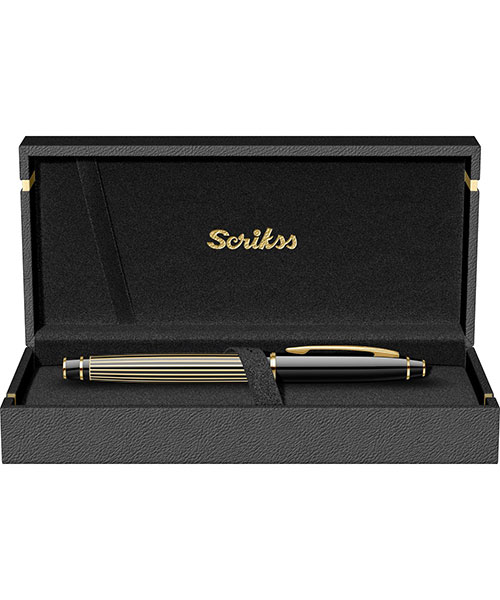 Scrikss Noble 35L Dolma Kalem Çizgi Desenli Siyah Altın B Uç