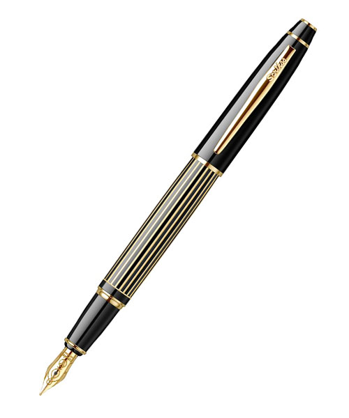 Scrikss Noble 35L Dolma Kalem Çizgi Desenli Siyah Altın F Uç