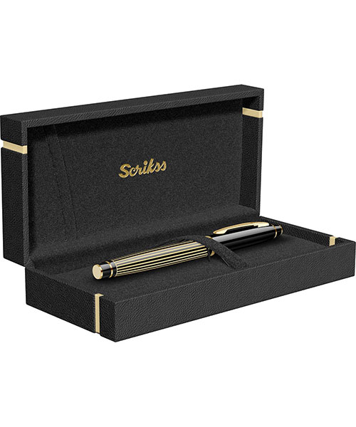 Scrikss Noble 35L Dolma Kalem Çizgi Desenli Siyah Altın M Uç