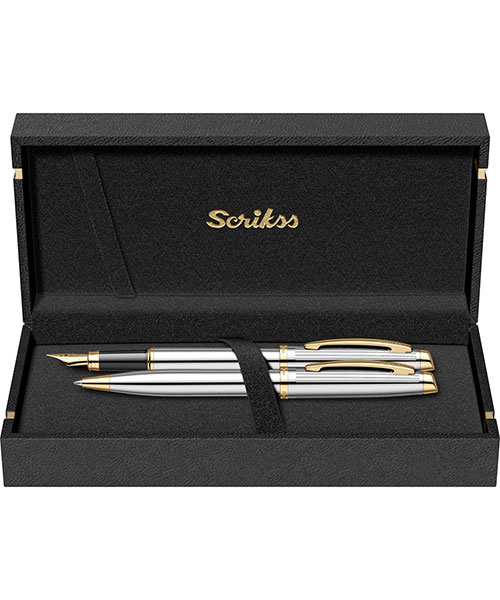 Scrikss Oscar 39 Dolma Kalem - Tükenmez Kalem İkili Set Gold Krom