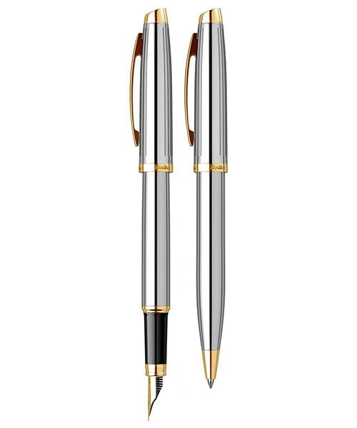 Scrikss Oscar 39 Dolma Kalem - Tükenmez Kalem İkili Set Gold Krom