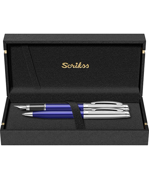Scrikss Oscar 39 Dolma Kalem - Tükenmez Kalem İkili Set Lacivert Krom