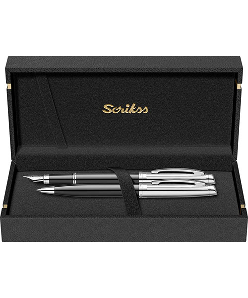 Scrikss Oscar 39 Dolma Kalem - Tükenmez Kalem İkili Set Siyah Krom