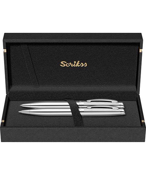 Scrikss Oscar 39 Tükenmez Kalem - Versatil İkili Set Krom