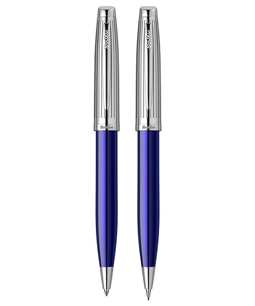 Scrikss Oscar 39 Tükenmez Kalem - Versatil İkili Set Lacivert Krom
