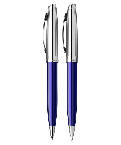 Scrikss Oscar 39 Tükenmez Kalem - Versatil İkili Set Lacivert Krom