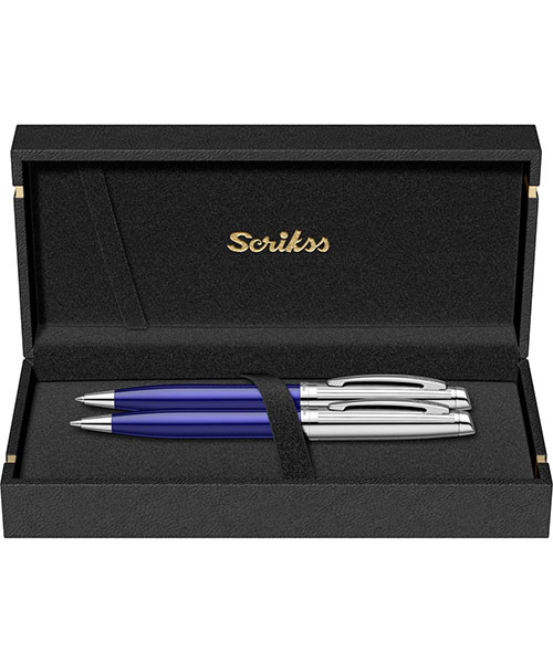 Scrikss Oscar 39 Tükenmez Kalem - Versatil İkili Set Lacivert Krom