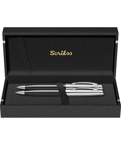 Scrikss Oscar 39 Tükenmez Kalem - Versatil İkili Set Siyah Krom
