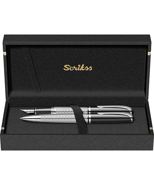 Scrikss Pera 477 Dolma Kalem - Tükenmez Kalem Takım Siyah Krom M Uç
