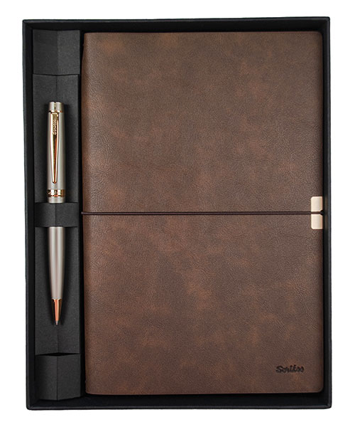 Scrikss Sd700-2 Premium Defter Toledo A5 Kahverengi & 38 Tükenmez Saten Altın Set