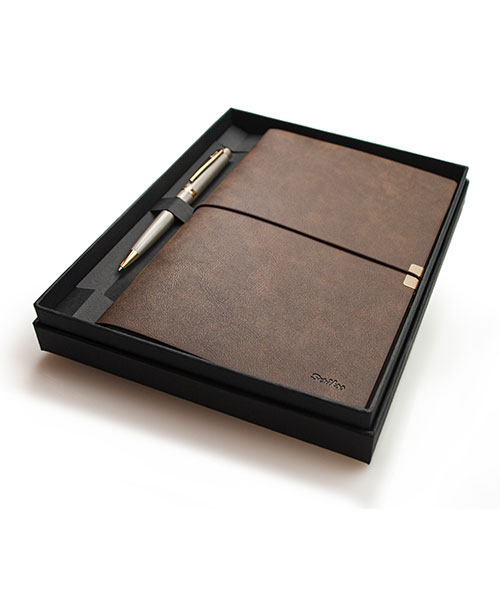Scrikss Sd700-2 Premium Defter Toledo A5 Kahverengi & 38 Tükenmez Saten Altın Set