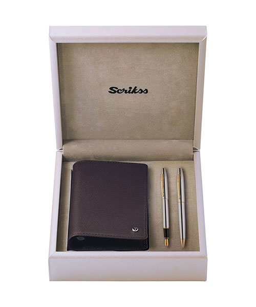 Scrikss Sdr 303 35 Dolma Kalem - Tükenmez Kalem Gold Krom & Jotter Kahve